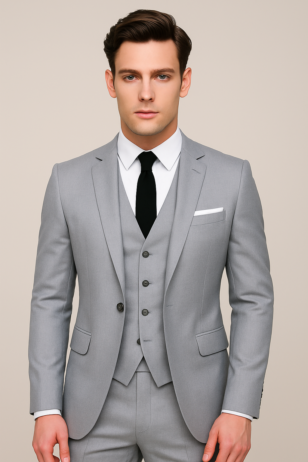 Navy Blue Slim Fit Three-Piece Suit for Men