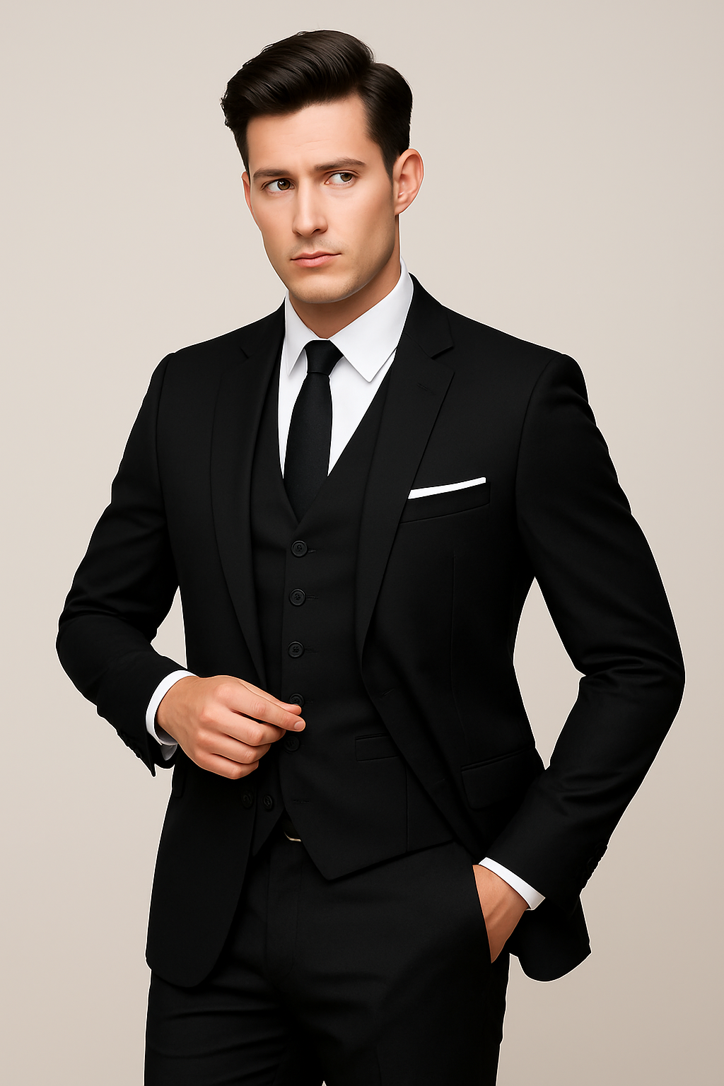Navy Blue Slim Fit Three-Piece Suit for Men