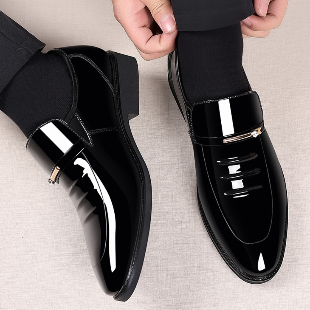 Black Patent Leather Slip-On Loafers for Men