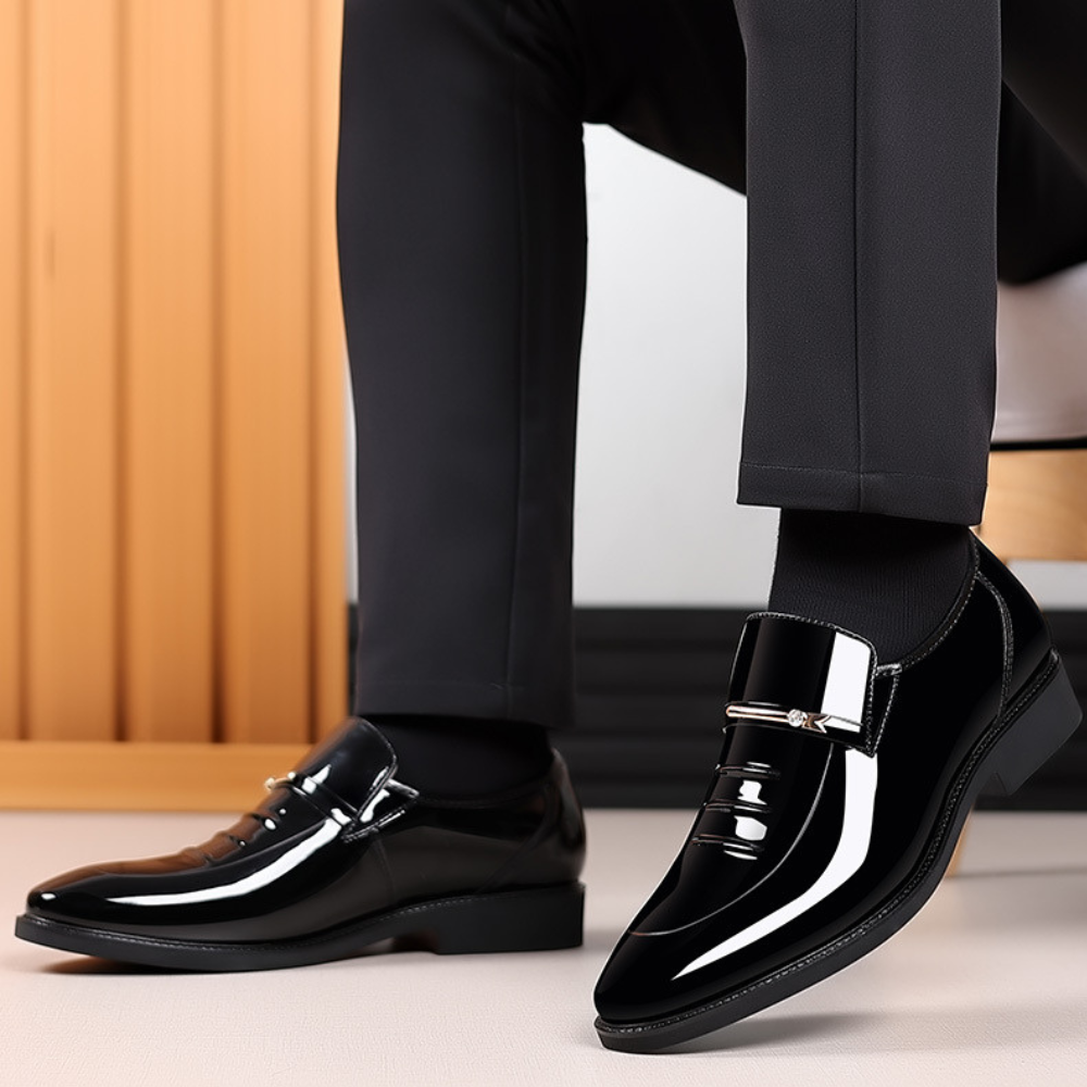 Black Patent Leather Slip-On Loafers for Men