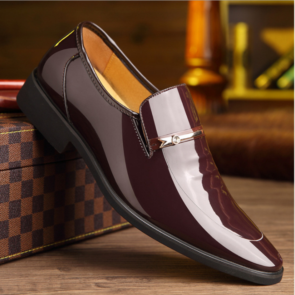 Black Patent Leather Slip-On Loafers for Men