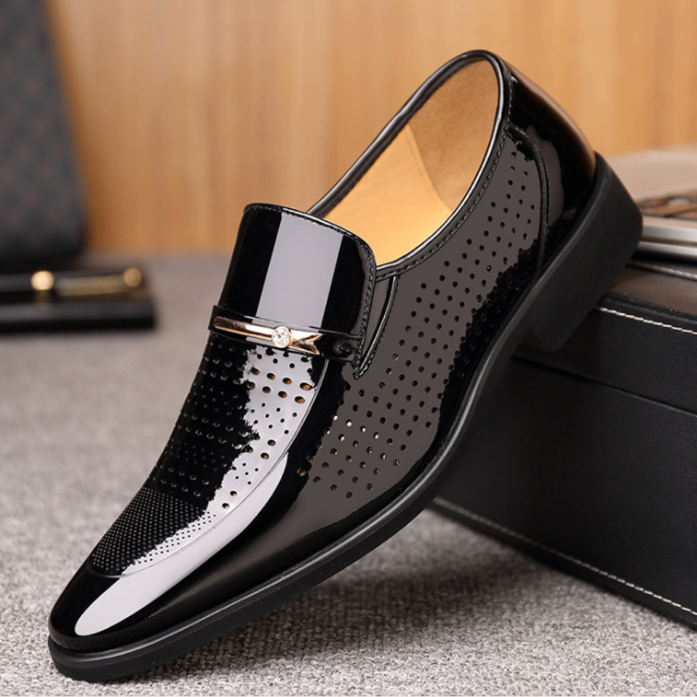 Black Patent Leather Slip-On Loafers for Men
