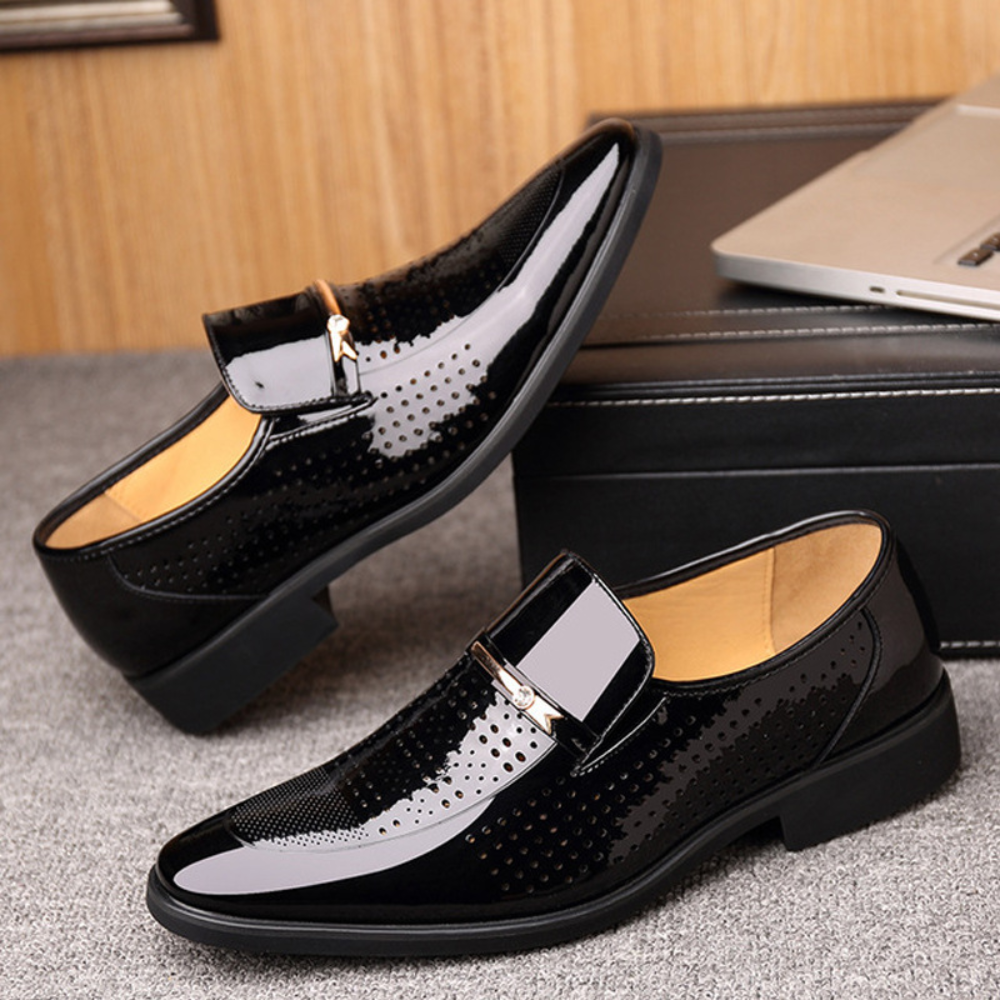 Black Patent Leather Slip-On Loafers for Men
