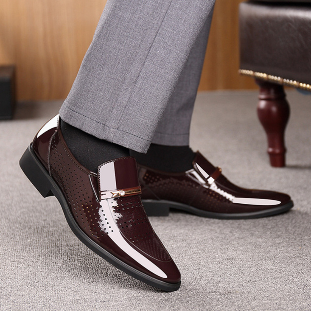 Black Patent Leather Slip-On Loafers for Men