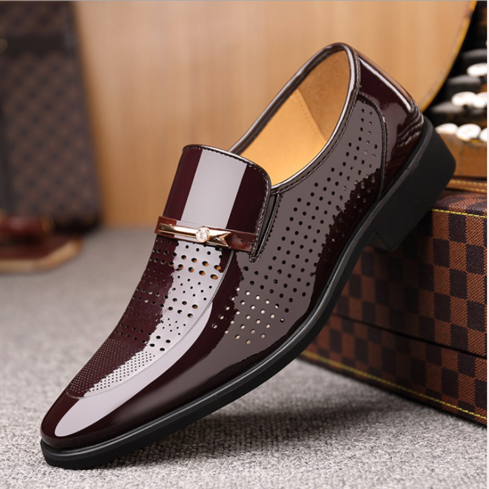Black Patent Leather Slip-On Loafers for Men