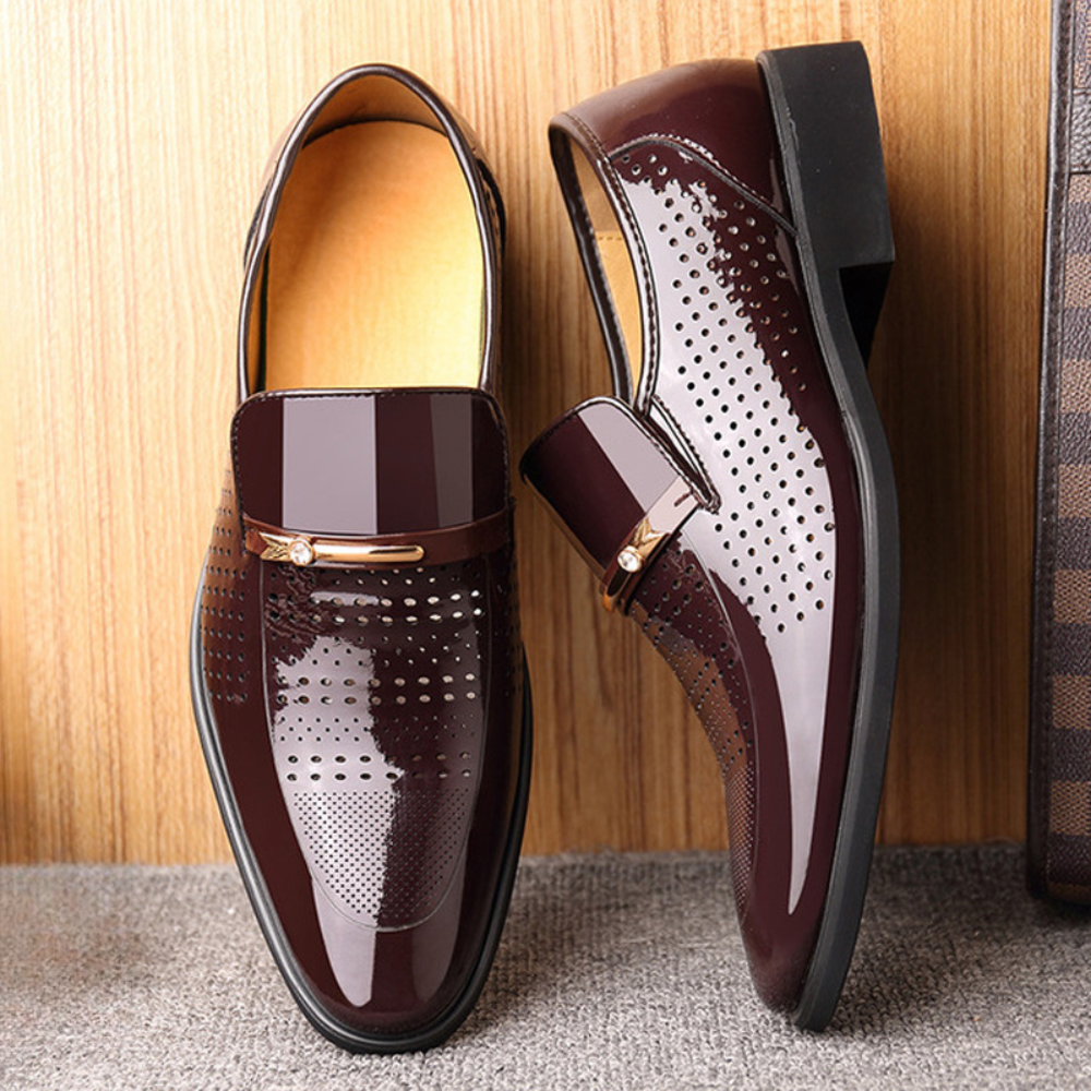 Black Patent Leather Slip-On Loafers for Men