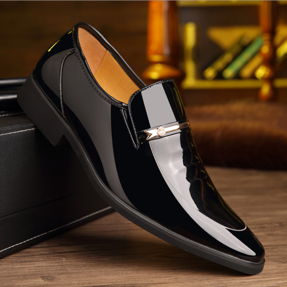 Black Patent Leather Slip-On Loafers for Men