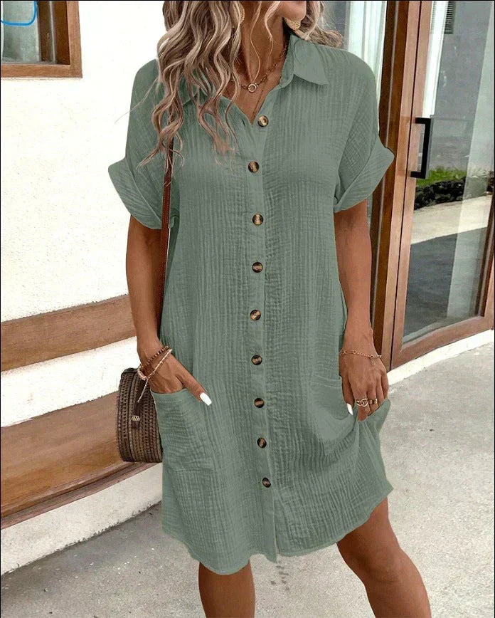 Cotton Button-Down Shirt Dress for Women | Summer