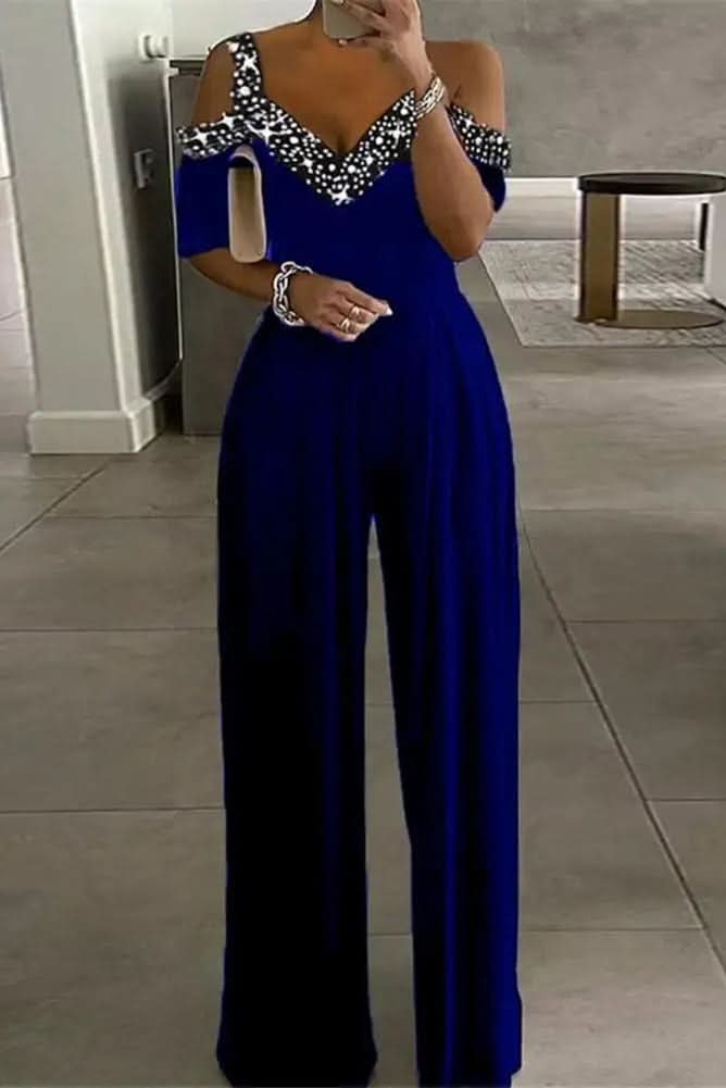 Rhinestone Detail High Waist Jumpsuit for Women