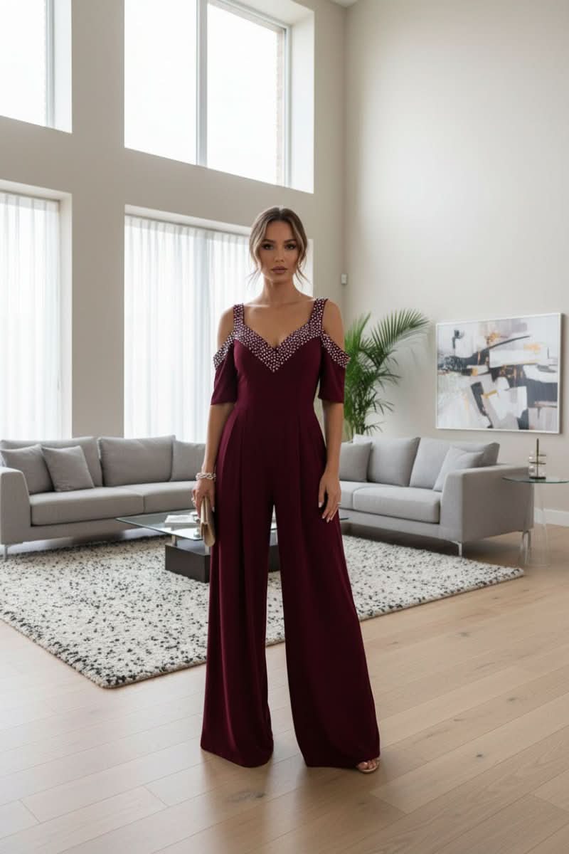 Rhinestone Detail High Waist Jumpsuit for Women
