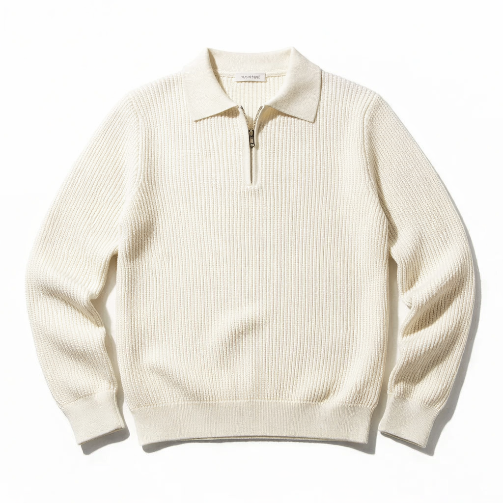 Polyester Ribbed Quarter-Zip Jumper for Men | Winter Casual Wear