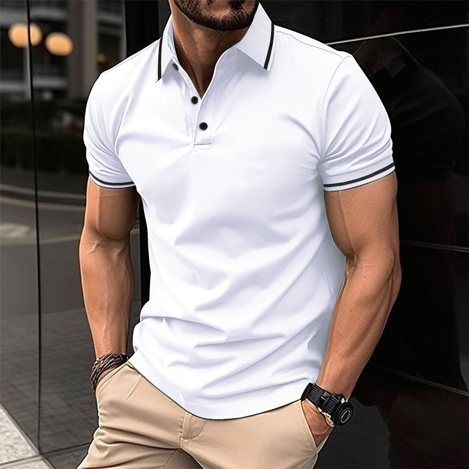 Slim Fit Polo Shirt for Men | Classic Collar with Contrast Buttons