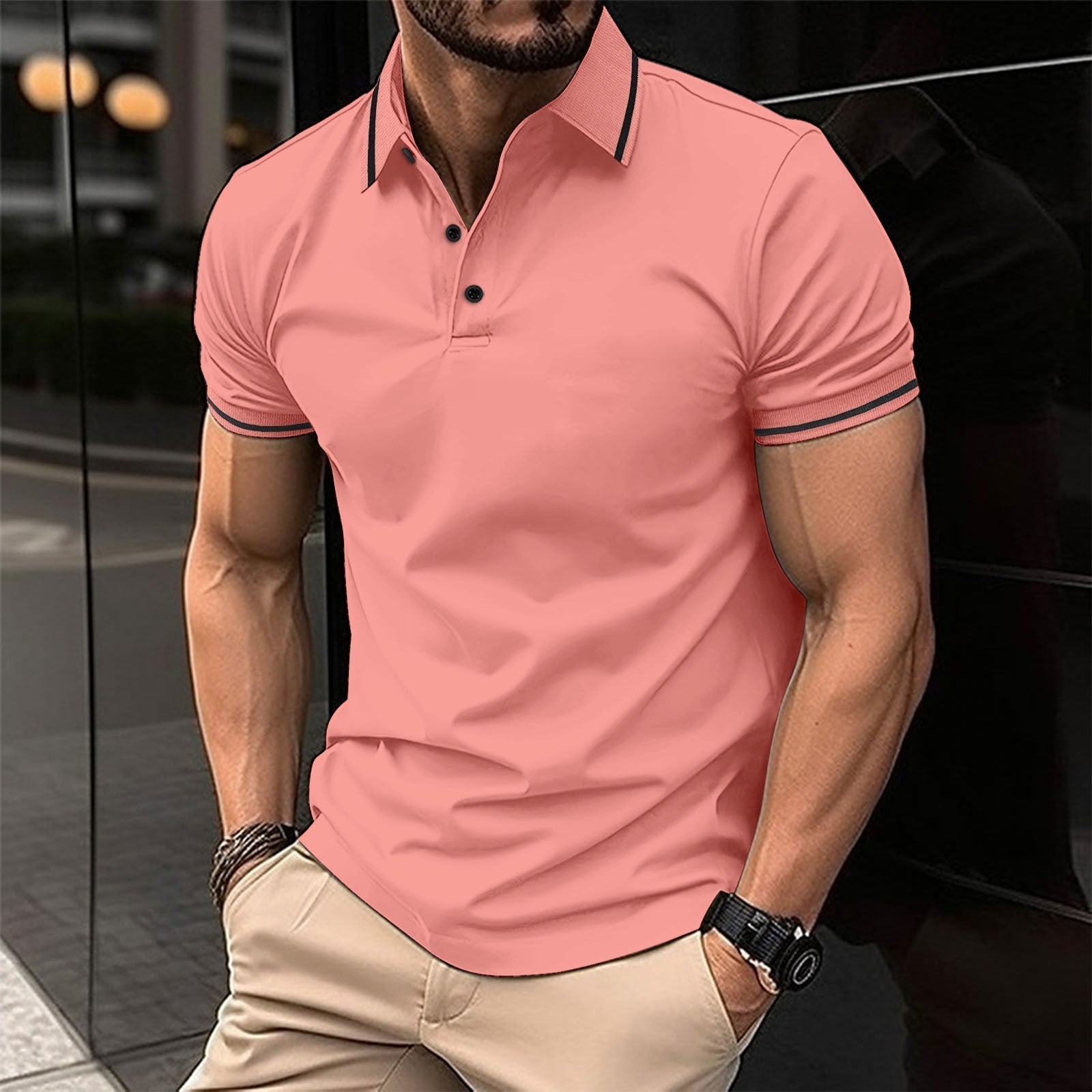 Slim Fit Polo Shirt for Men | Classic Collar with Contrast Buttons