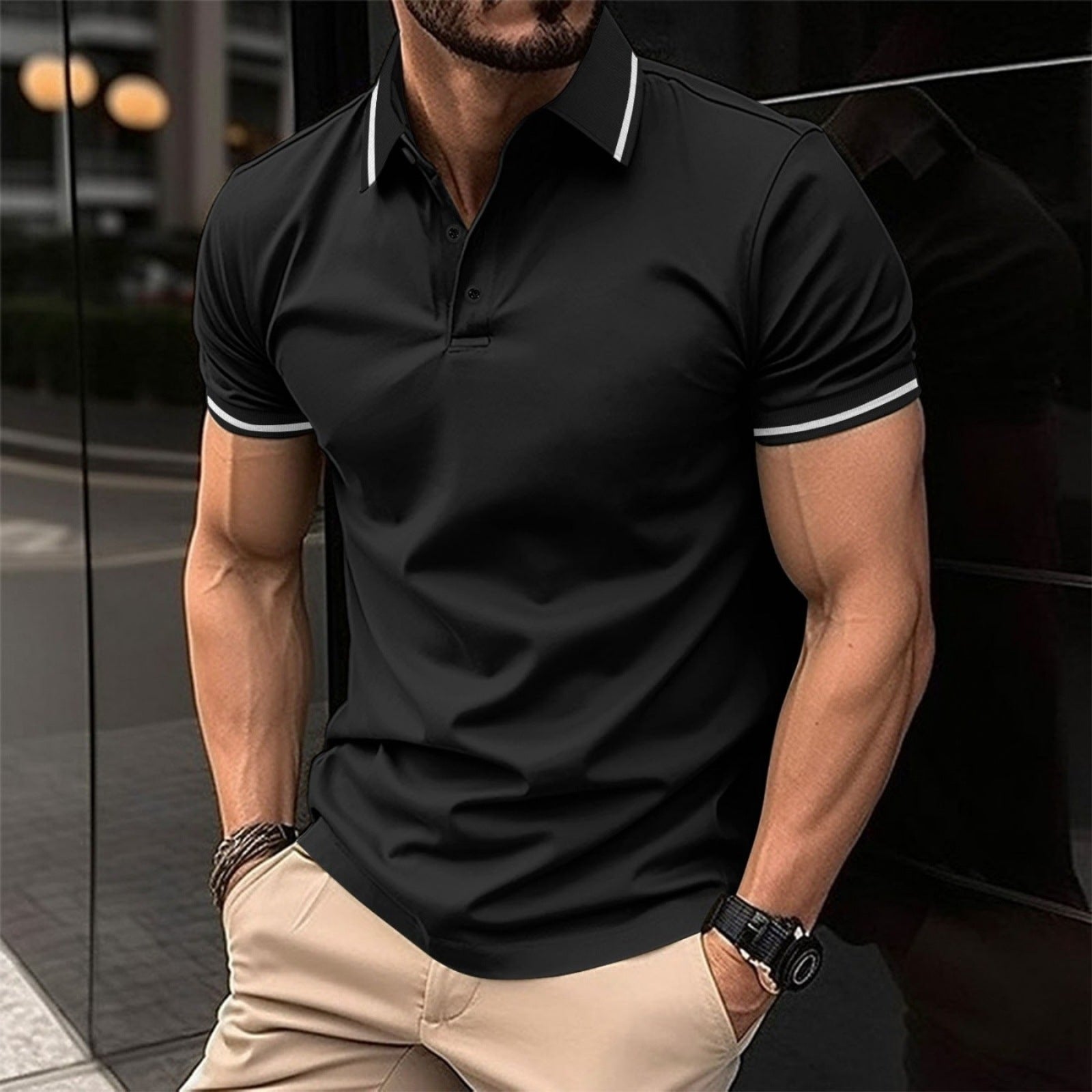 Slim Fit Polo Shirt for Men | Classic Collar with Contrast Buttons