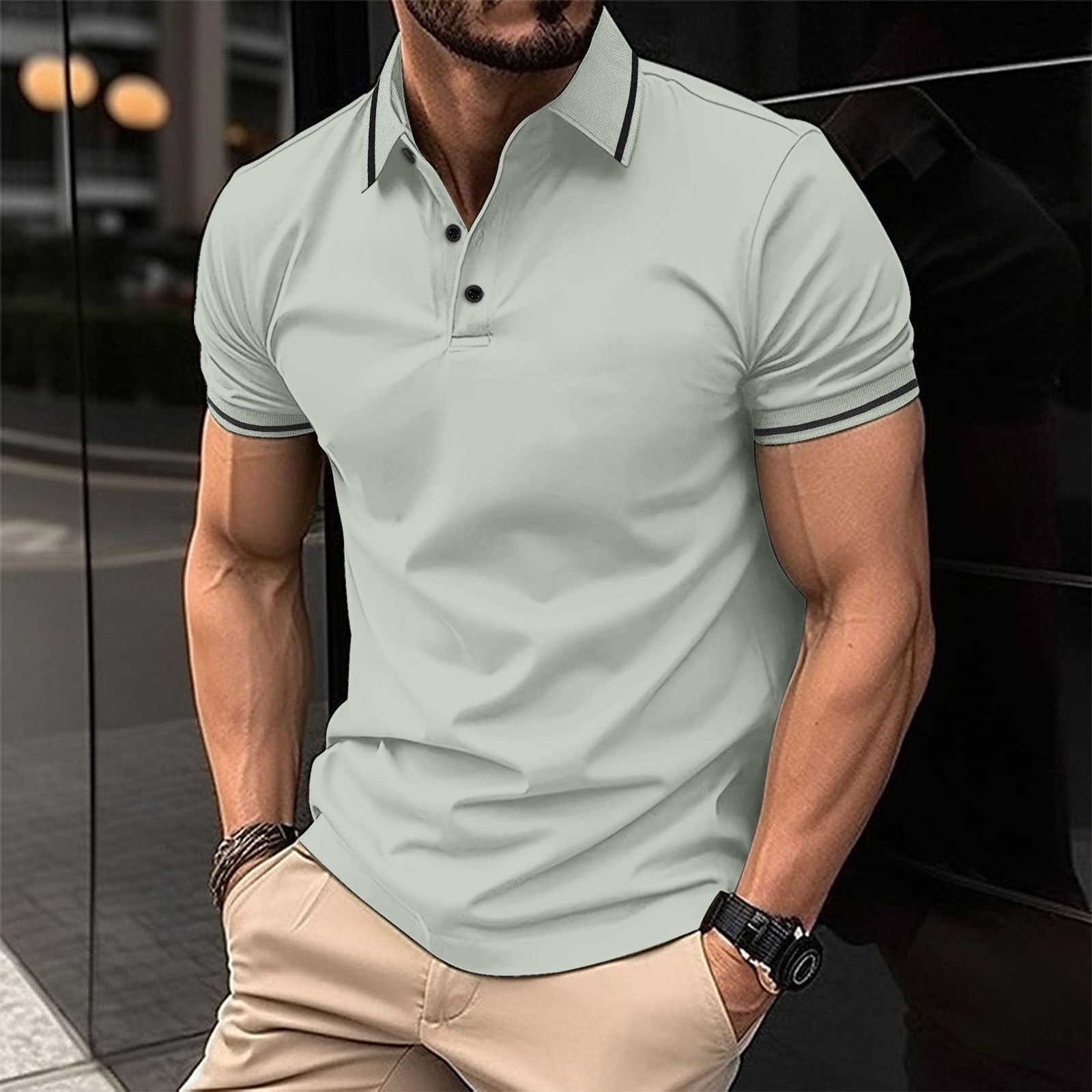 Slim Fit Polo Shirt for Men | Classic Collar with Contrast Buttons