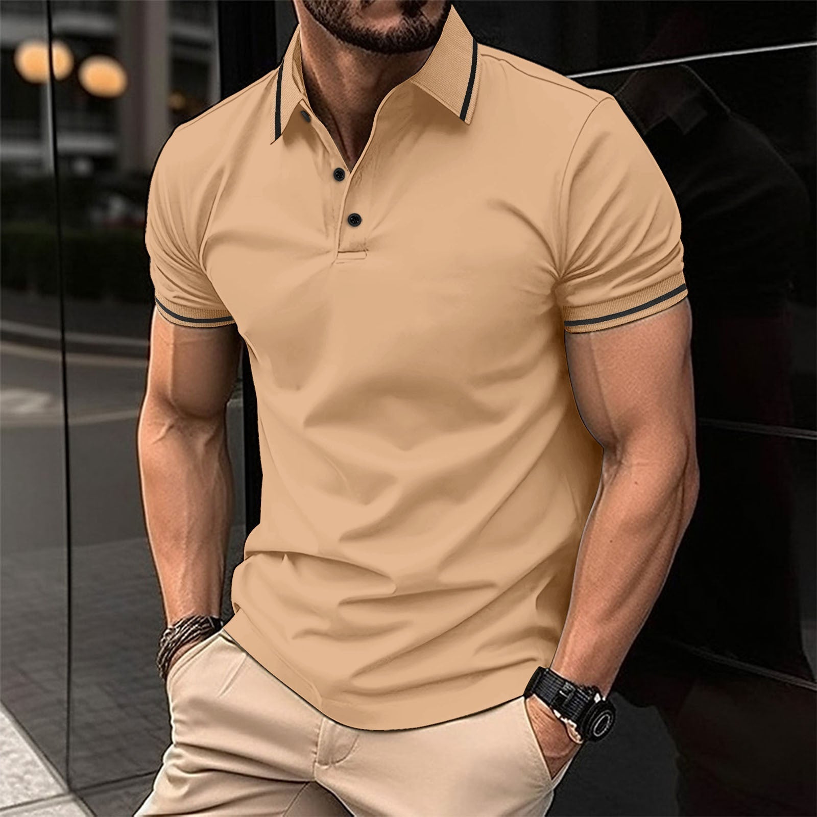 Slim Fit Polo Shirt for Men | Classic Collar with Contrast Buttons