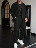 Slim Fit Two Piece Business Suit Set with Blazer and Straight Leg Pants for Men