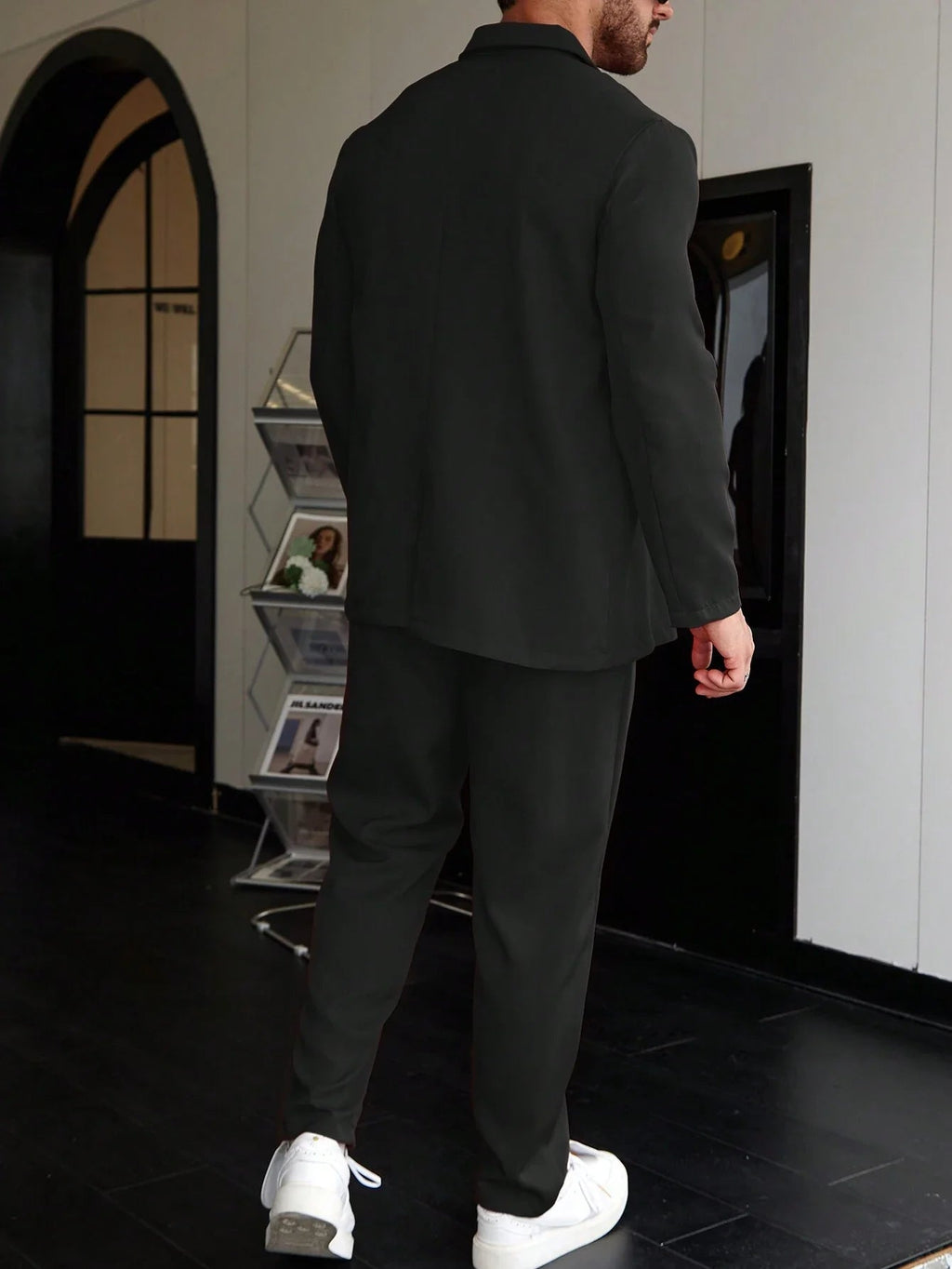 Slim Fit Two Piece Business Suit Set with Blazer and Straight Leg Pants for Men