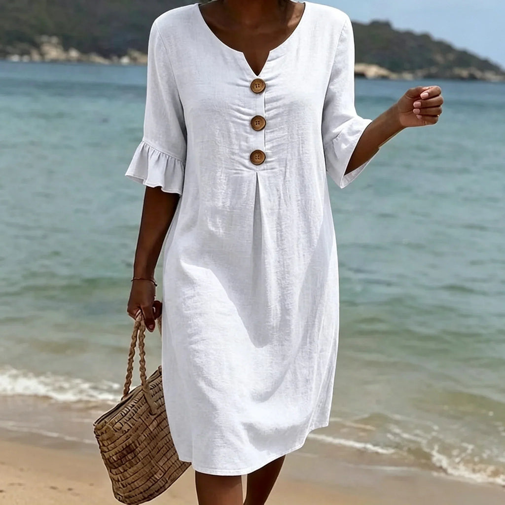 Yellow V-Neck Midi Dress for Women | Summer Casual Occasion