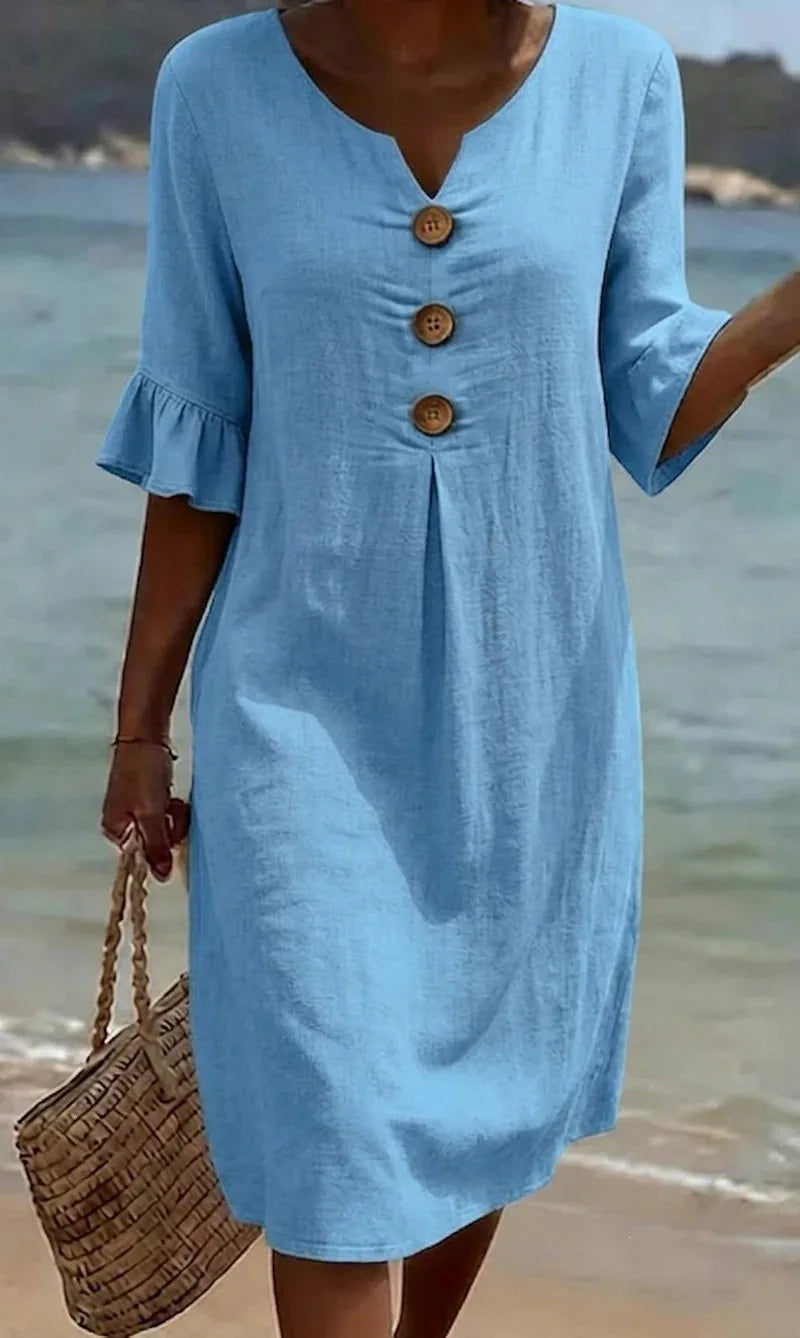 Yellow V-Neck Midi Dress for Women | Summer Casual Occasion