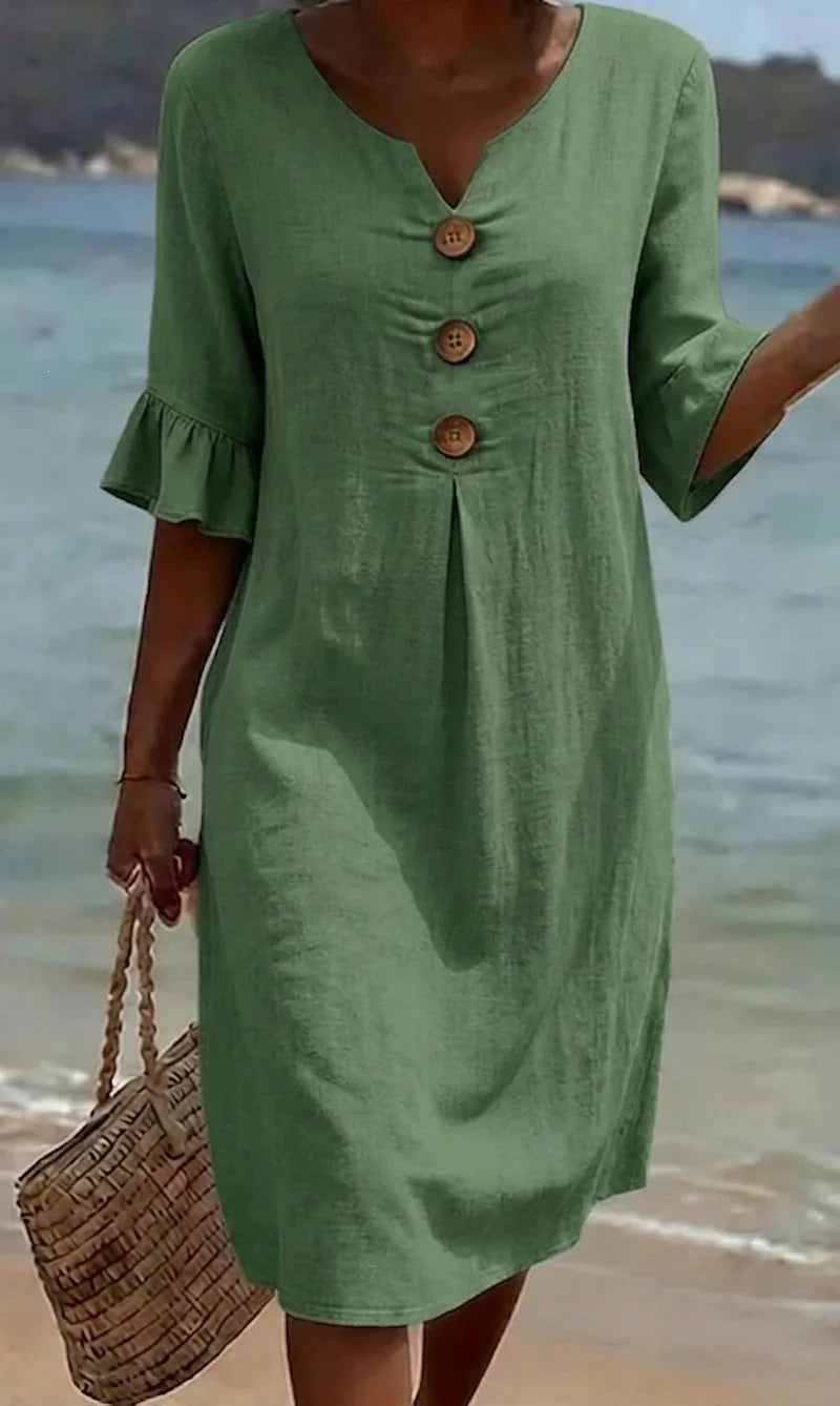 Yellow V-Neck Midi Dress for Women | Summer Casual Occasion