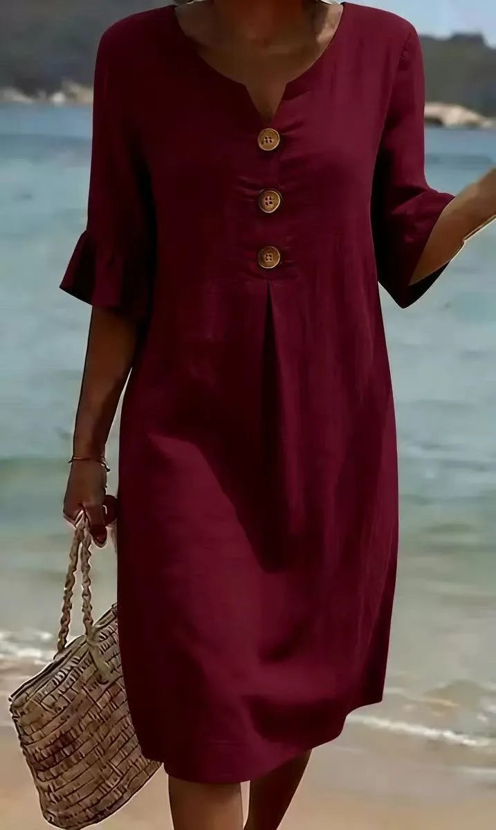 Yellow V-Neck Midi Dress for Women | Summer Casual Occasion