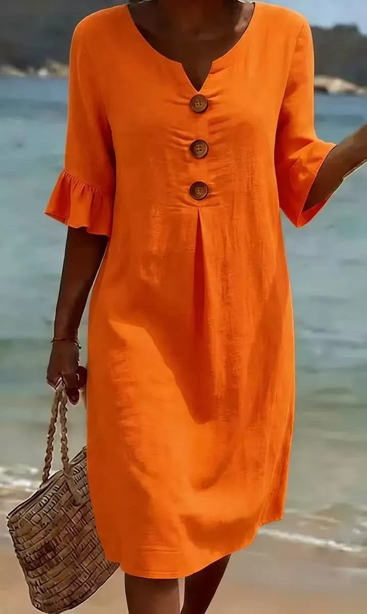 Yellow V-Neck Midi Dress for Women | Summer Casual Occasion