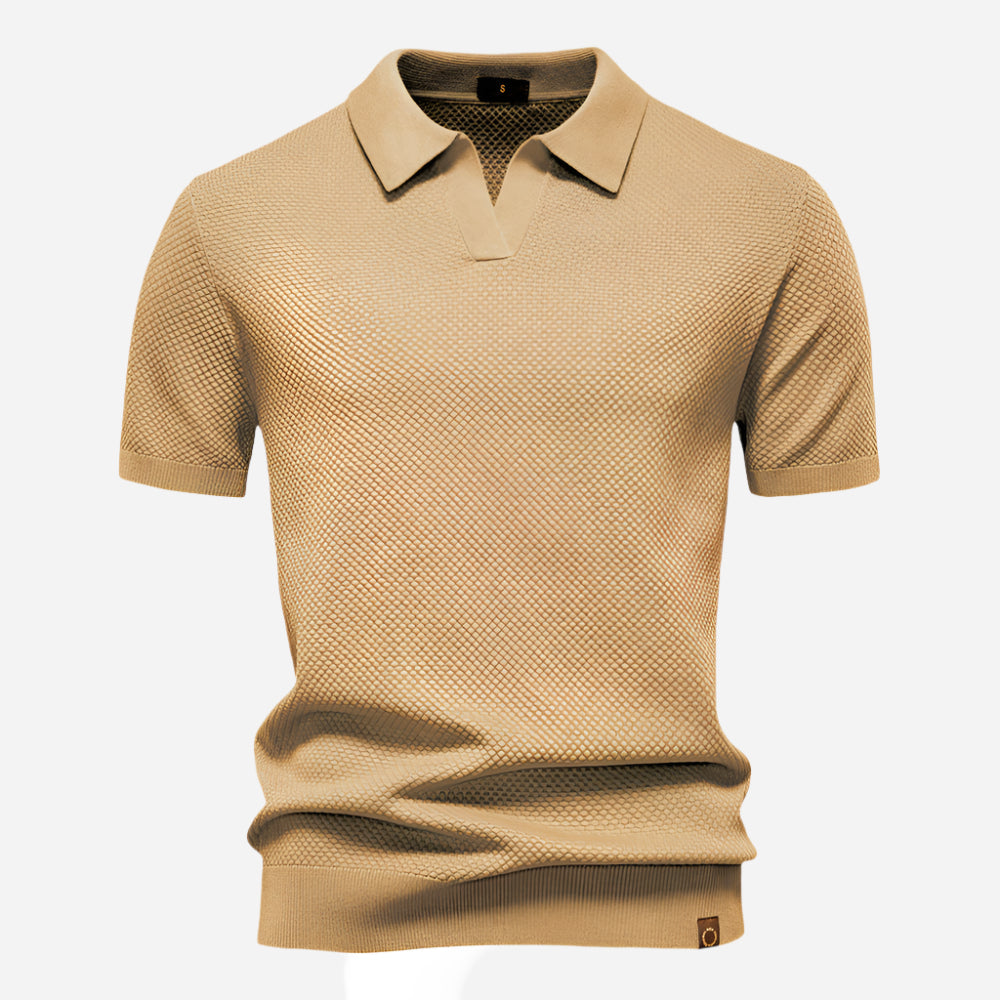 Cotton Knit V-Neck Polo Shirt for Men | Short Sleeve Regular Fit