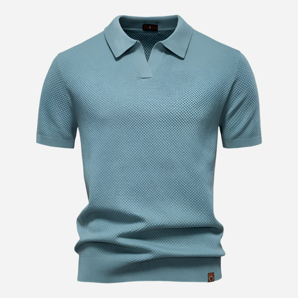 Cotton Knit V-Neck Polo Shirt for Men | Short Sleeve Regular Fit