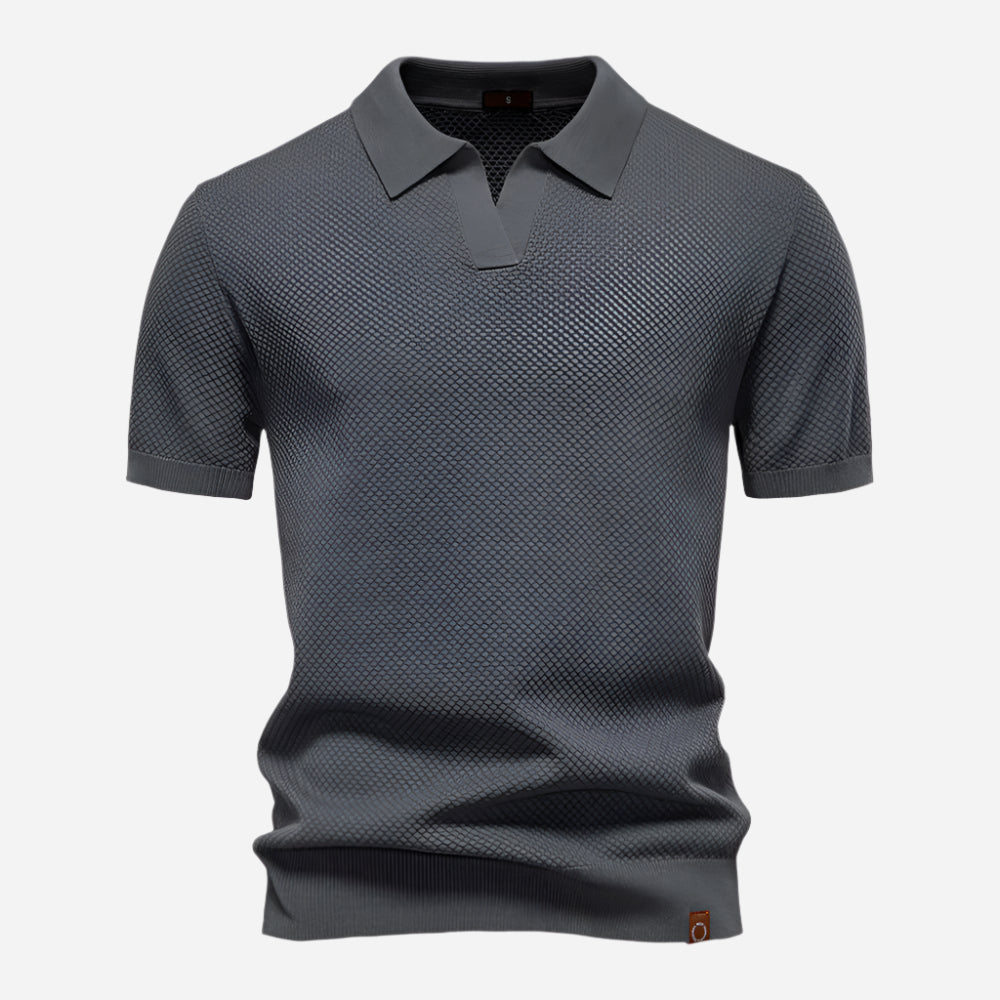 Cotton Knit V-Neck Polo Shirt for Men | Short Sleeve Regular Fit