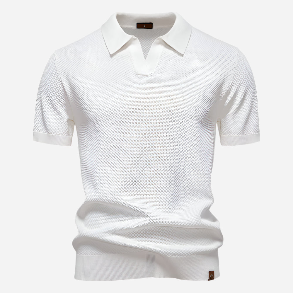 Cotton Knit V-Neck Polo Shirt for Men | Short Sleeve Regular Fit
