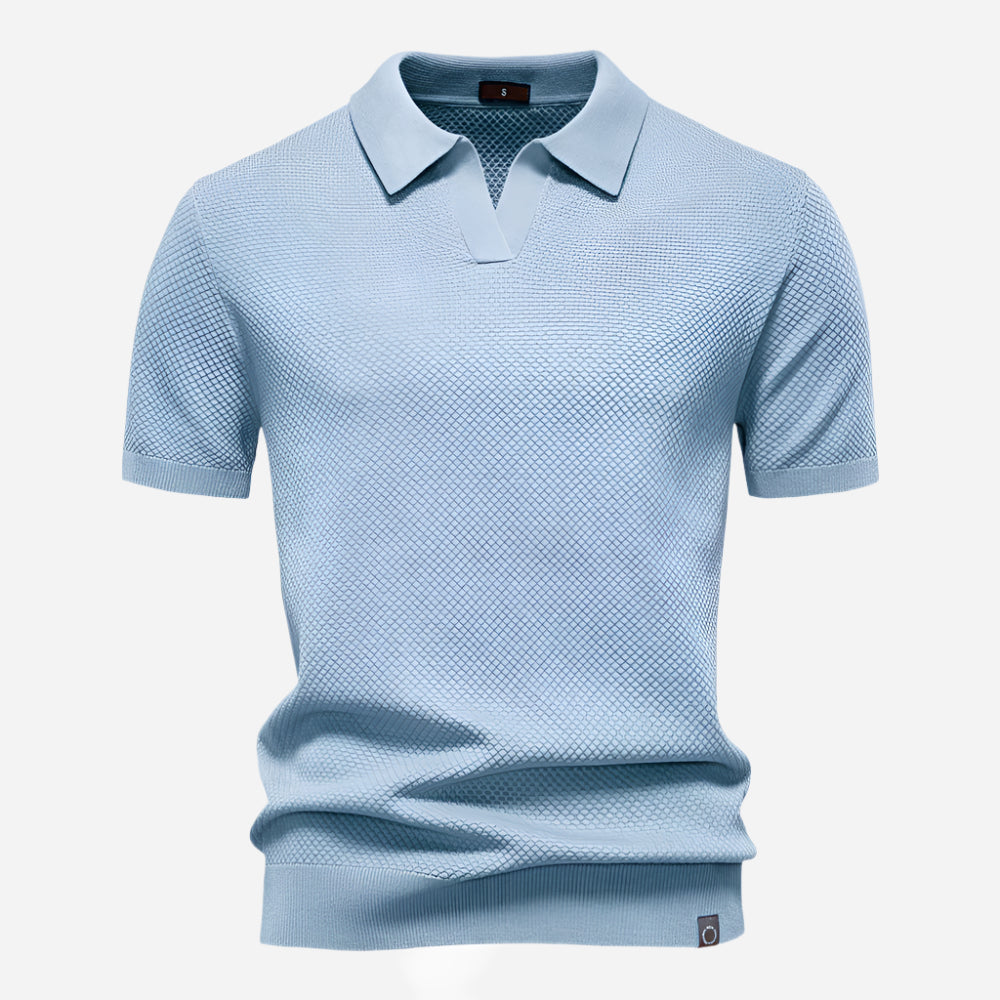 Cotton Knit V-Neck Polo Shirt for Men | Short Sleeve Regular Fit