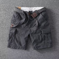 Washed Charcoal Relaxed Fit Utility Cargo Shorts with Adjustable Belt for Men