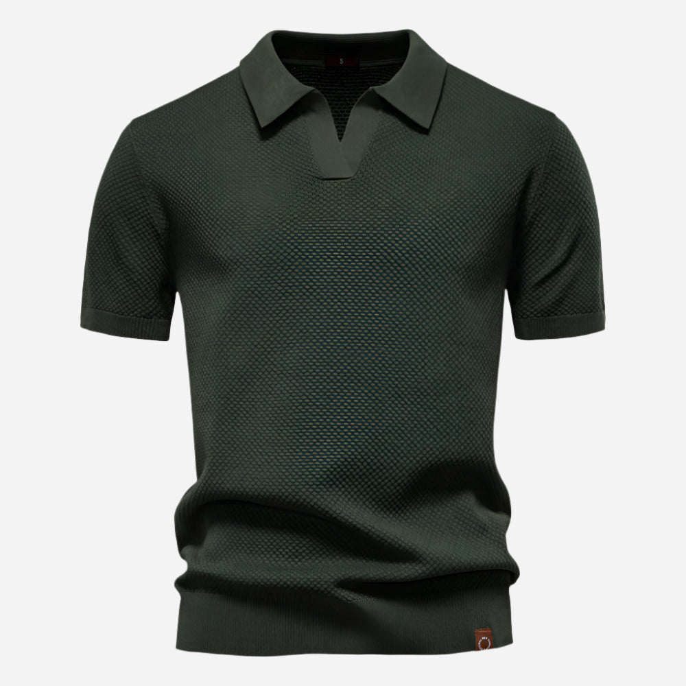 Cotton Knit V-Neck Polo Shirt for Men | Short Sleeve Regular Fit