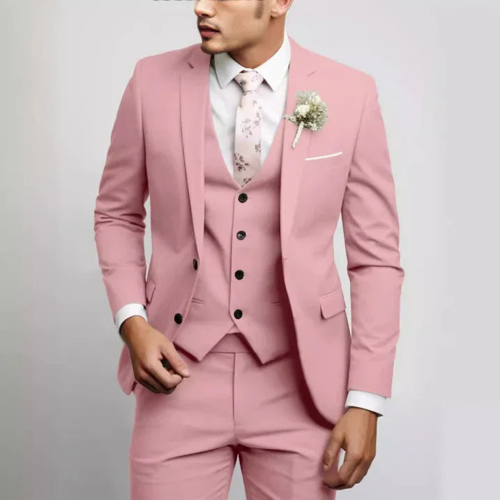 Slim Fit Notch Lapel Three Piece Suit with Vest for Men | Wedding Guest