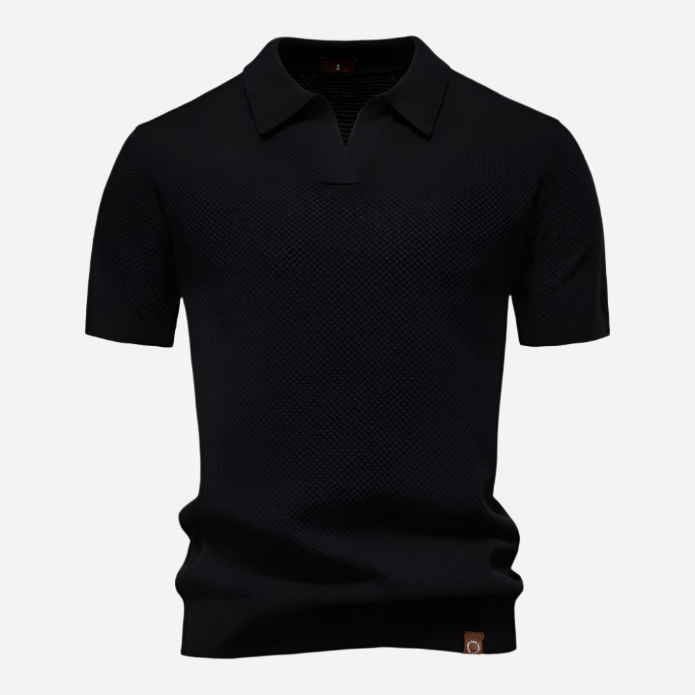 Cotton Knit V-Neck Polo Shirt for Men | Short Sleeve Regular Fit