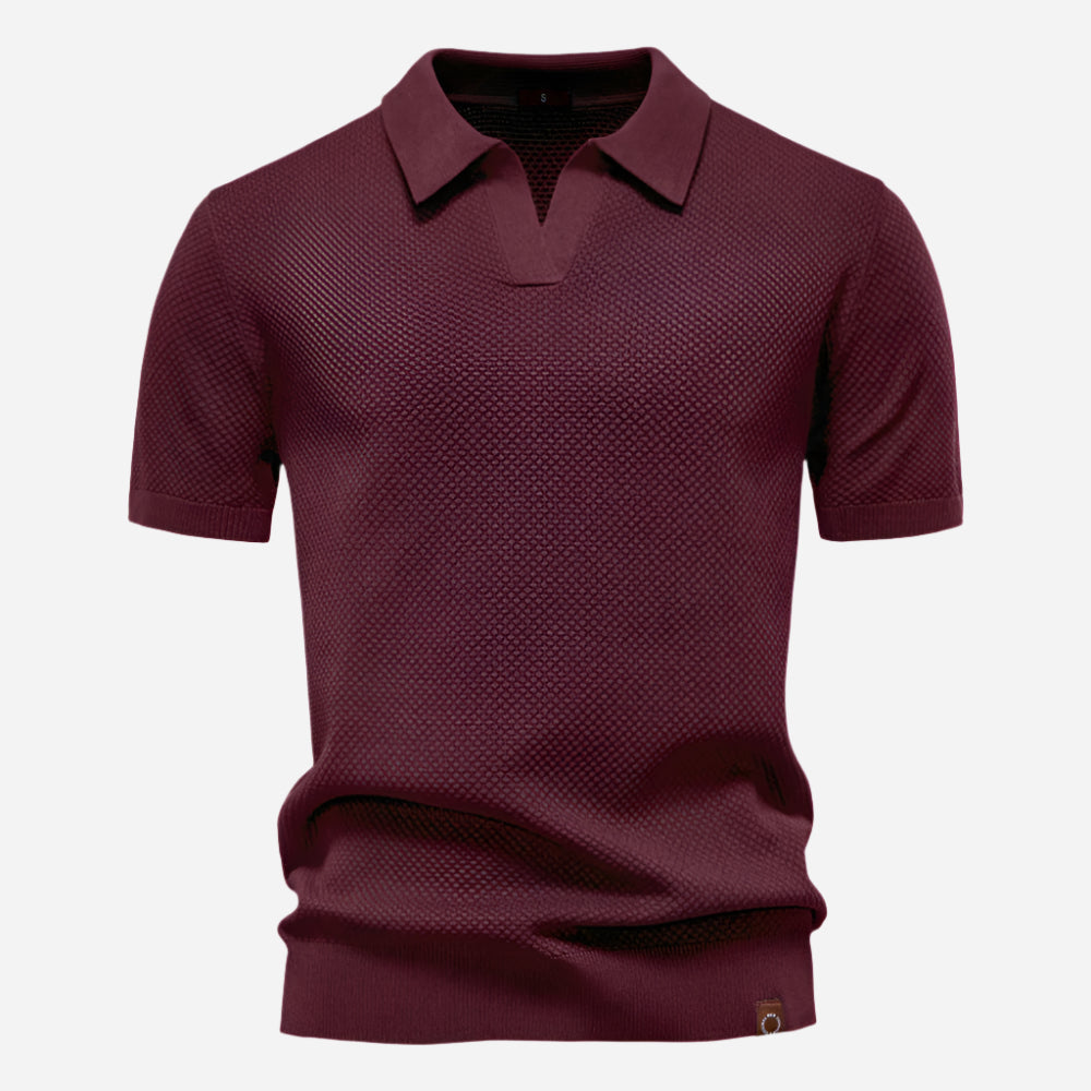 Cotton Knit V-Neck Polo Shirt for Men | Short Sleeve Regular Fit