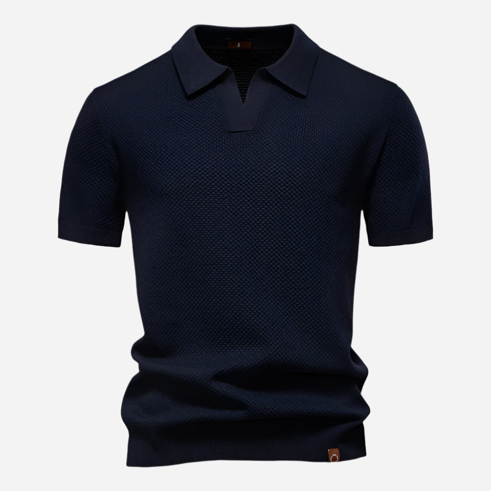 Cotton Knit V-Neck Polo Shirt for Men | Short Sleeve Regular Fit