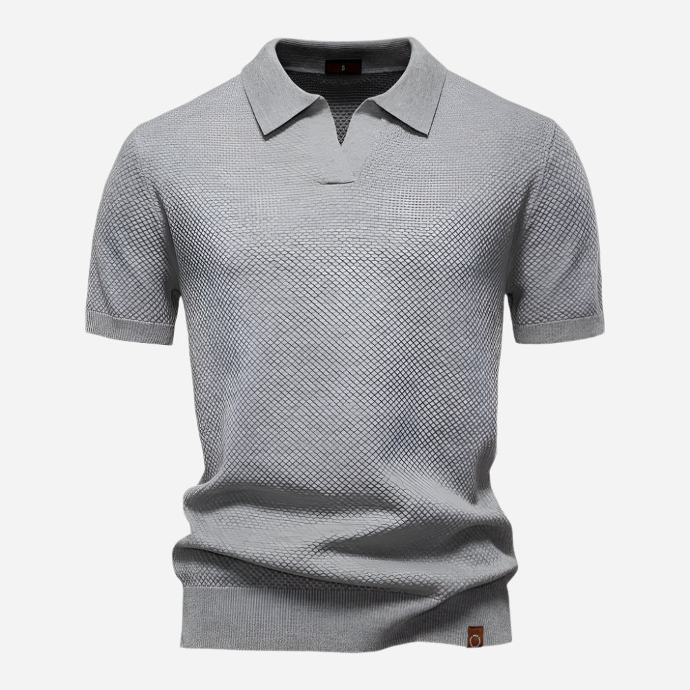 Cotton Knit V-Neck Polo Shirt for Men | Short Sleeve Regular Fit