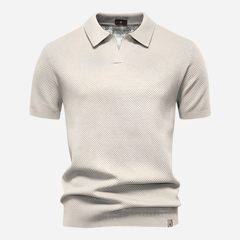Cotton Knit V-Neck Polo Shirt for Men | Short Sleeve Regular Fit