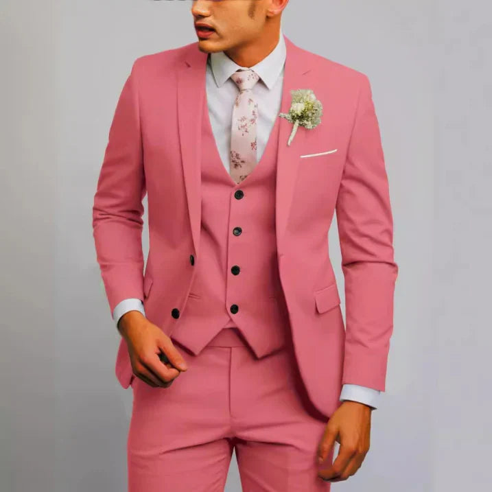 Slim Fit Notch Lapel Three Piece Suit with Vest for Men | Wedding Guest