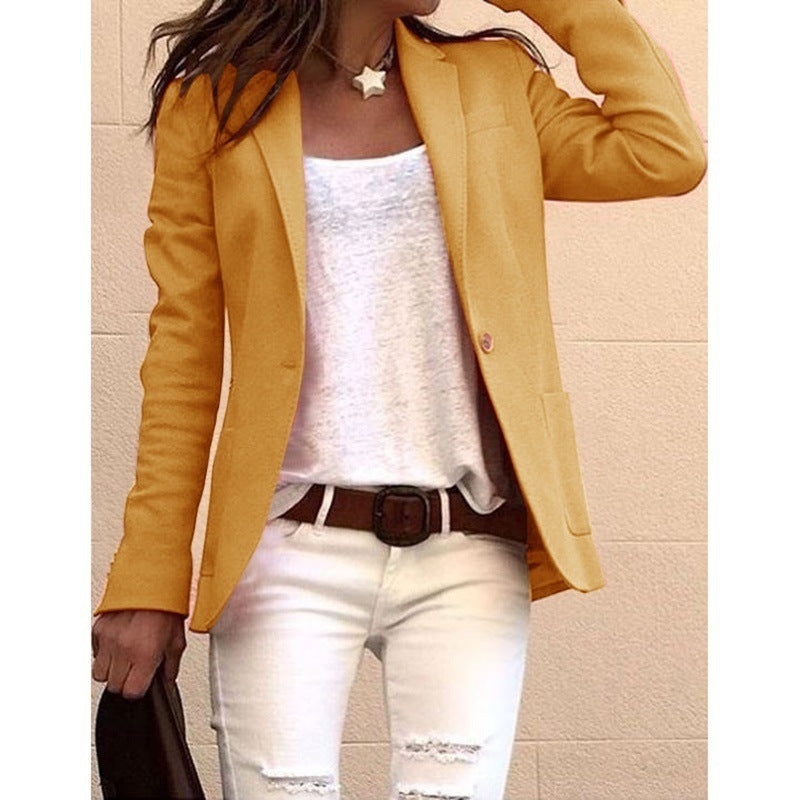 Woven Single-Button Notch Lapel Blazer for Women