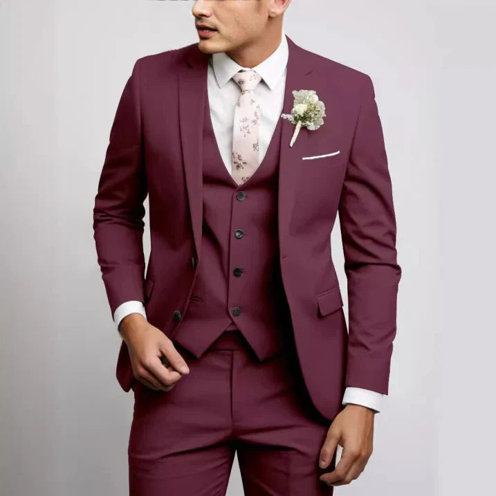 Slim Fit Notch Lapel Three Piece Suit with Vest for Men | Wedding Guest