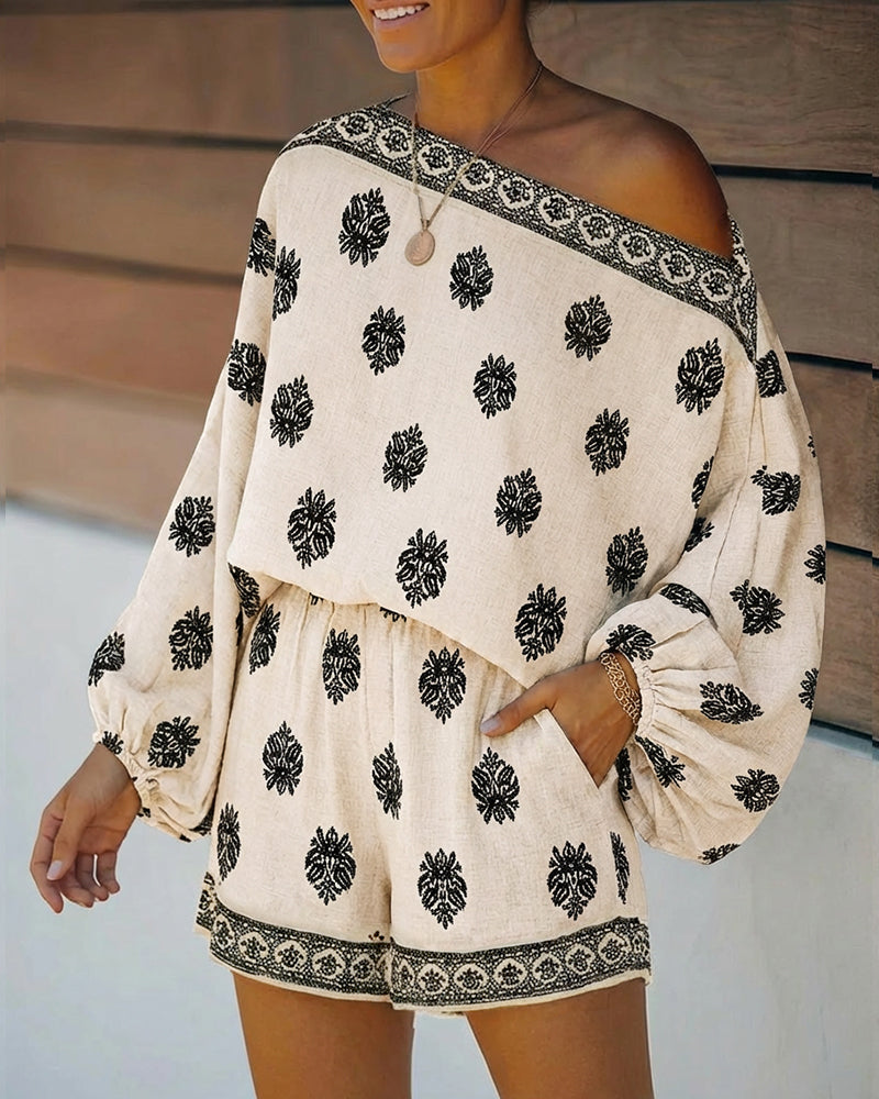 Viscose Lantern Sleeve Off-Shoulder Co-ord Set for Women | Summer