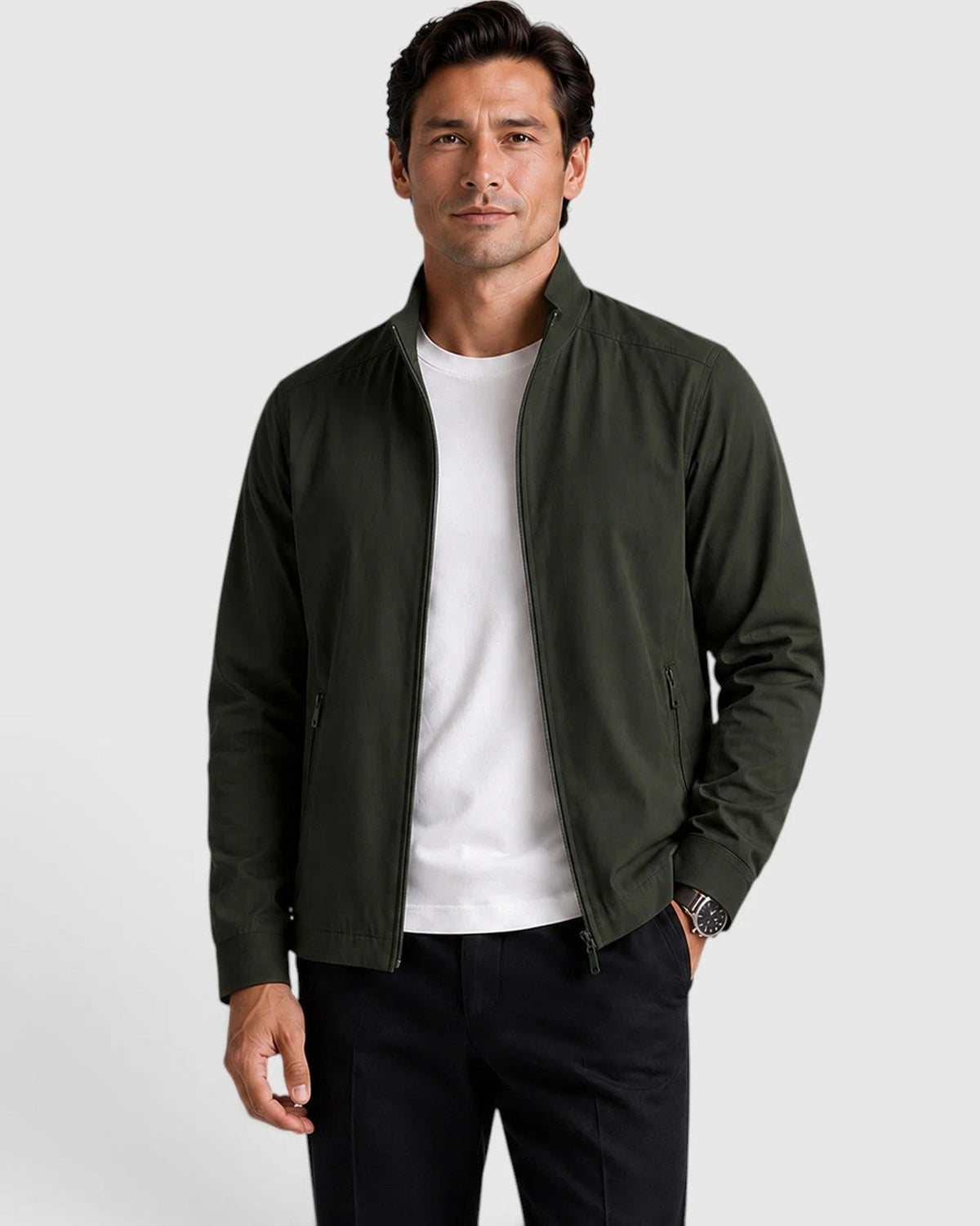 Woven Textured Zip Front Tailored Jacket for Men | Business Casual