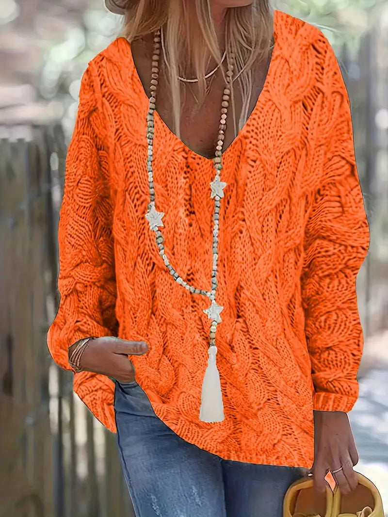 Carlijn™ Cable Knit Oversized Sweater with V-Neck