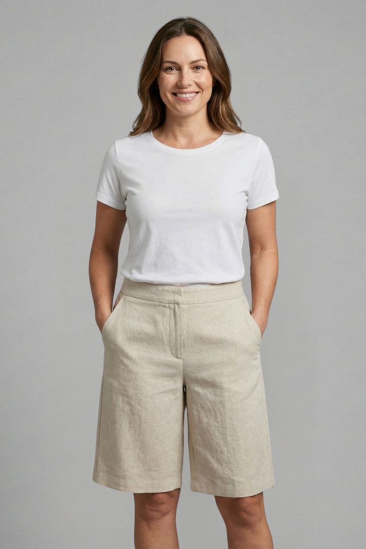 High Waisted Tailored Relaxed Fit Shorts with Side Pockets for Women