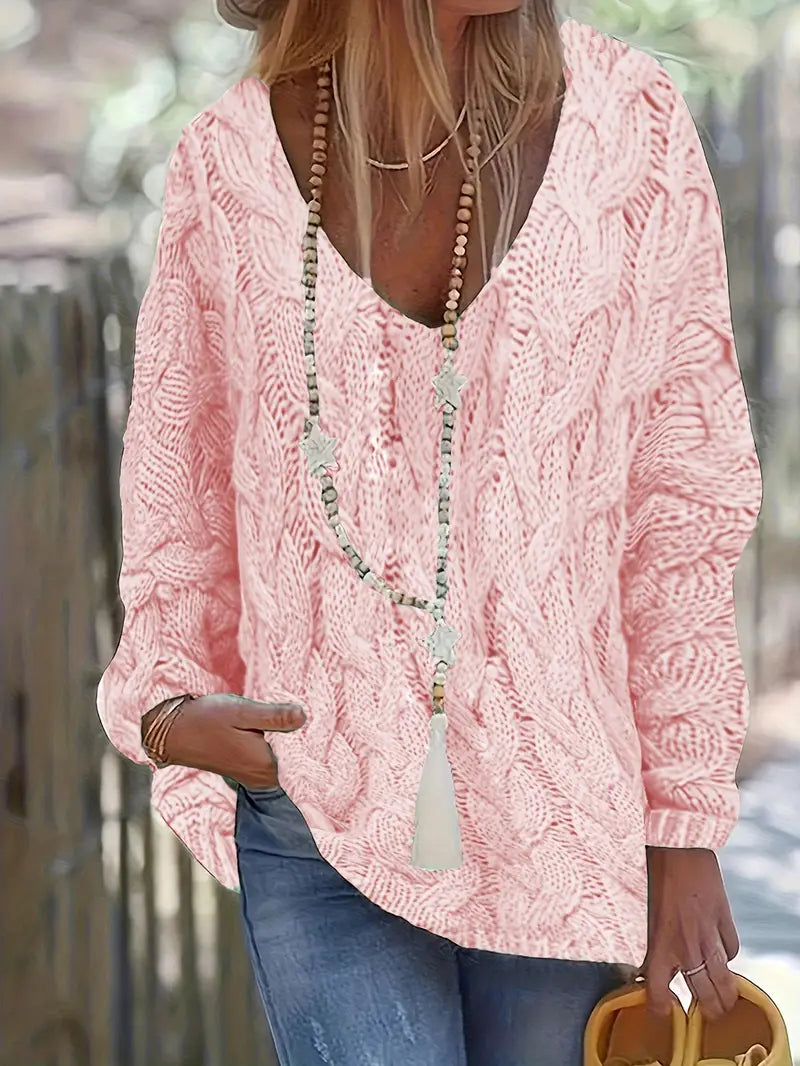 Carlijn™ Cable Knit Oversized Sweater with V-Neck
