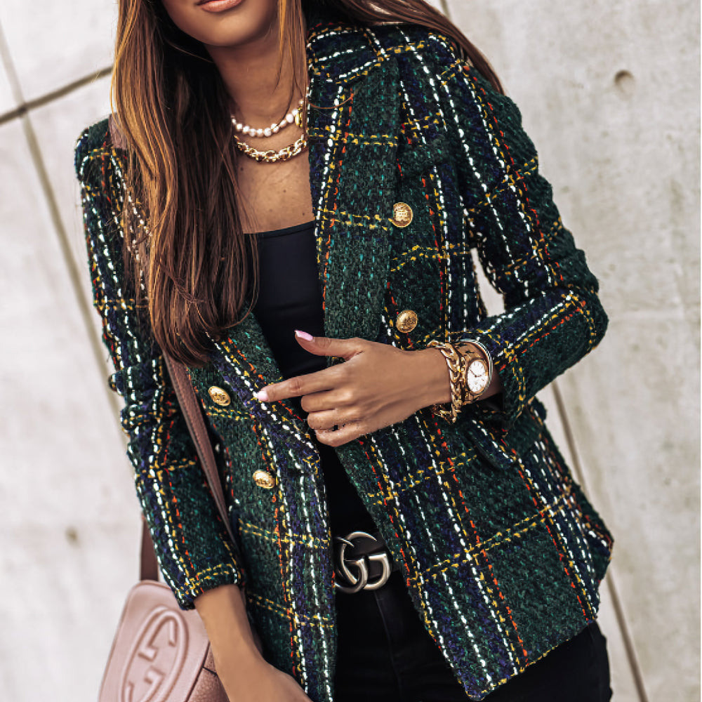 Women's Blazer | Fitted Cut with Button Closure and Check Pattern