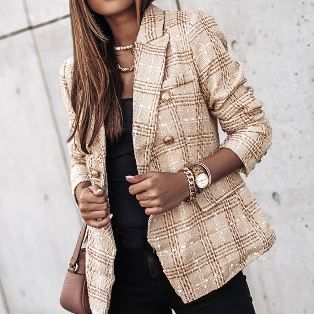 Women's Blazer | Fitted Cut with Button Closure and Check Pattern